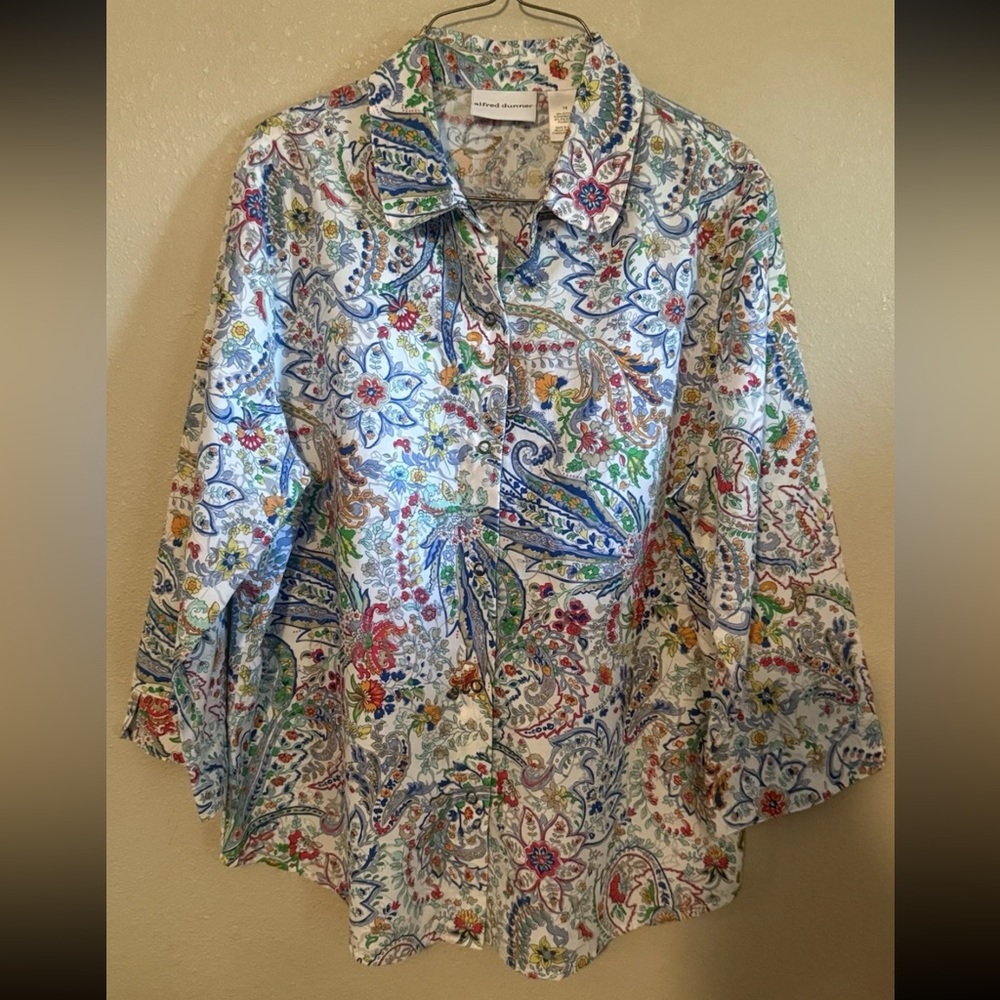 Alfred Dunner Colorful Floral Half Sleeve Snap Button Women’s Blouse 14